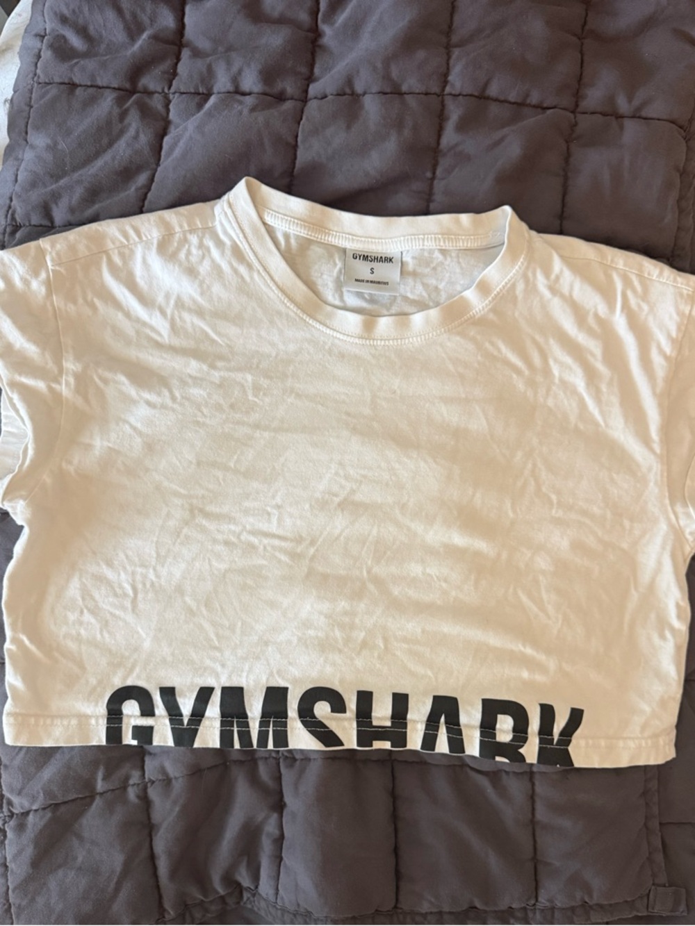 Gymshark White Cropped Tee with Black Logo Hem